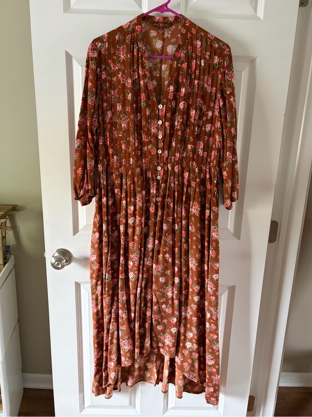 April Cornell Rust Floral High-Low Button Front Dress